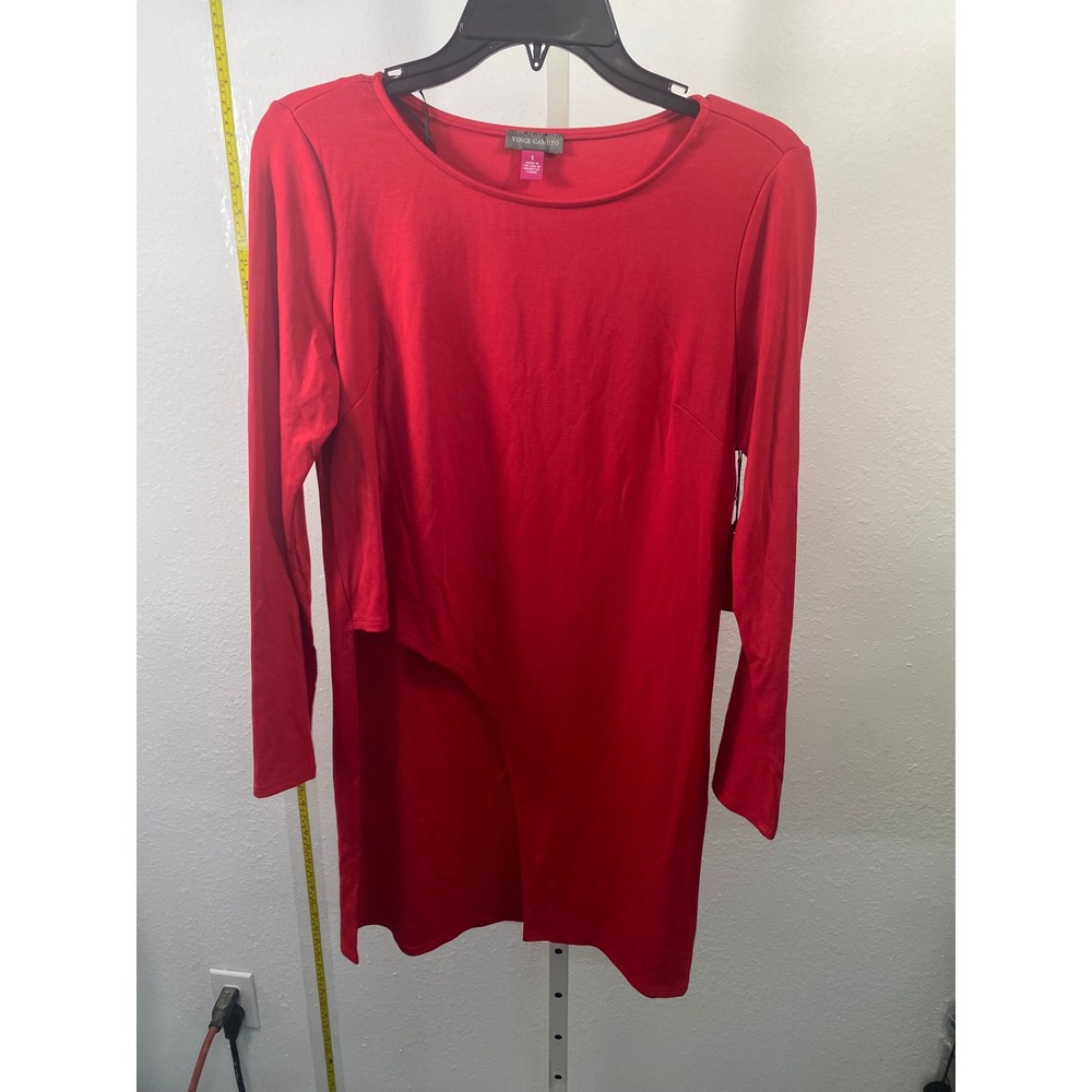 Vince Camuto Womens Red Long Sleeve Asymmetrical Overlay Knit Top Size S